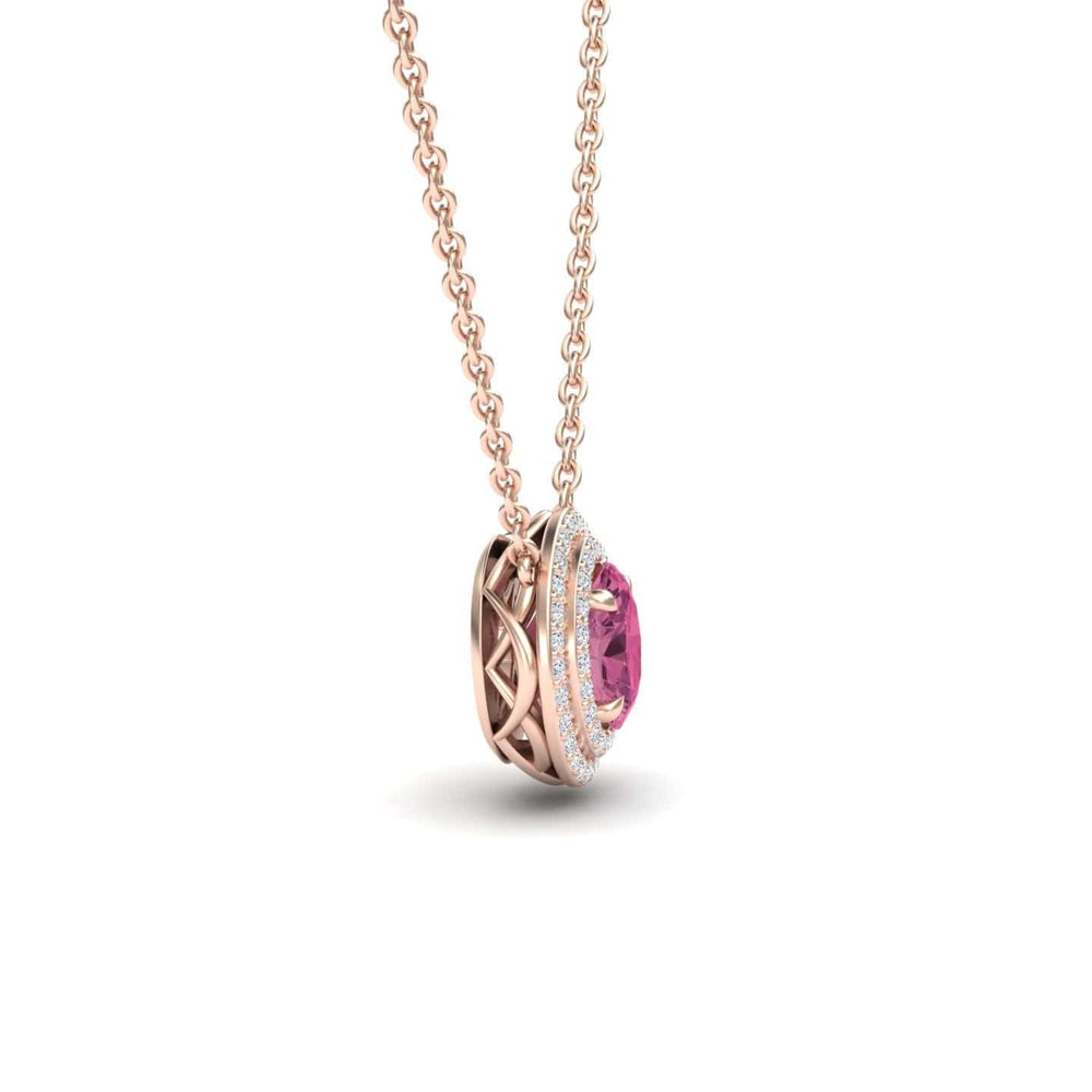 Pink Tourmaline & Diamond Double Halo Necklace - Abril