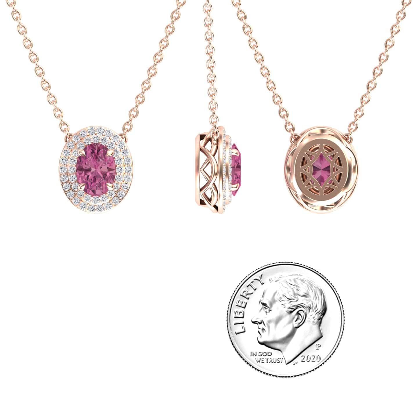 Pink Tourmaline & Diamond Double Halo Necklace - Abril