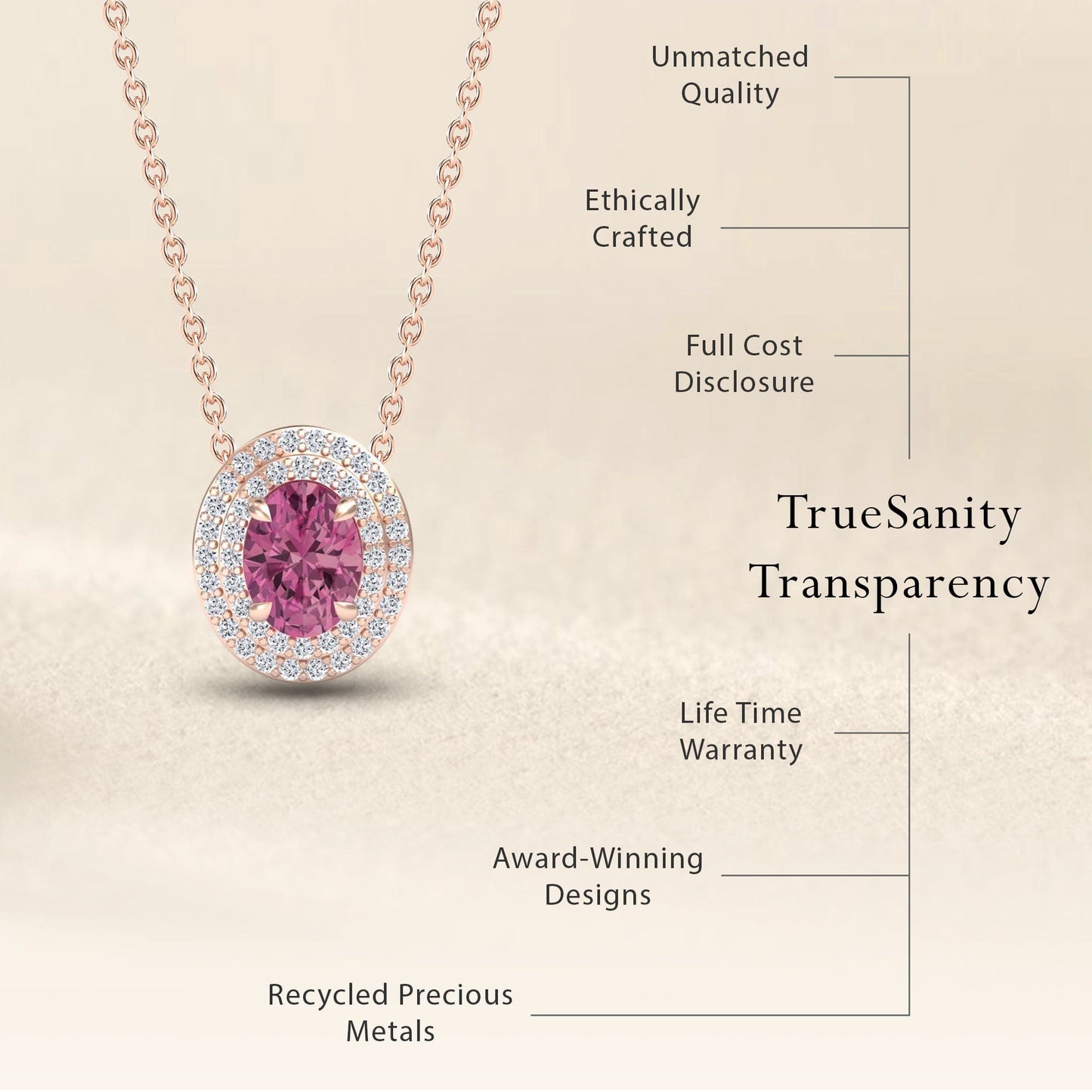 Pink Tourmaline & Diamond Double Halo Necklace - Abril