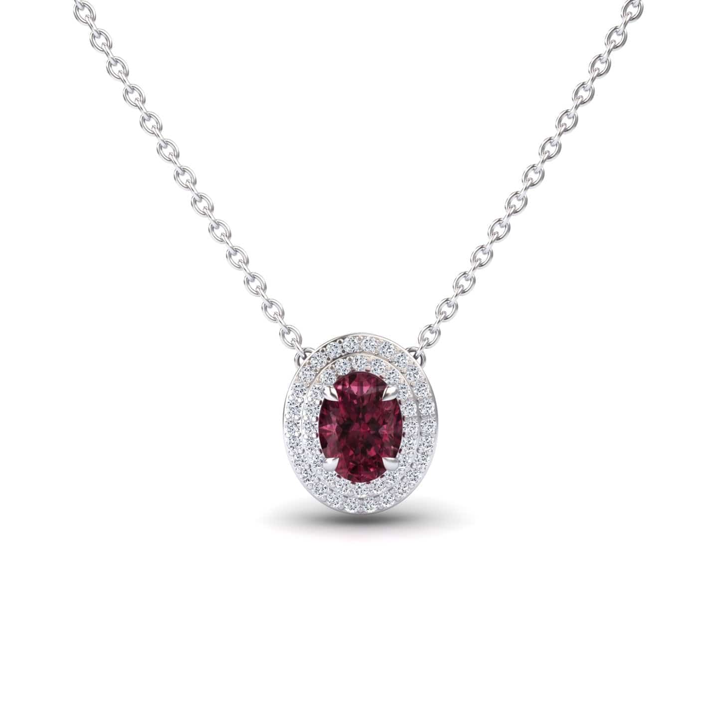 Rhodolite Garnet & Diamond Double Halo Necklace - Abril