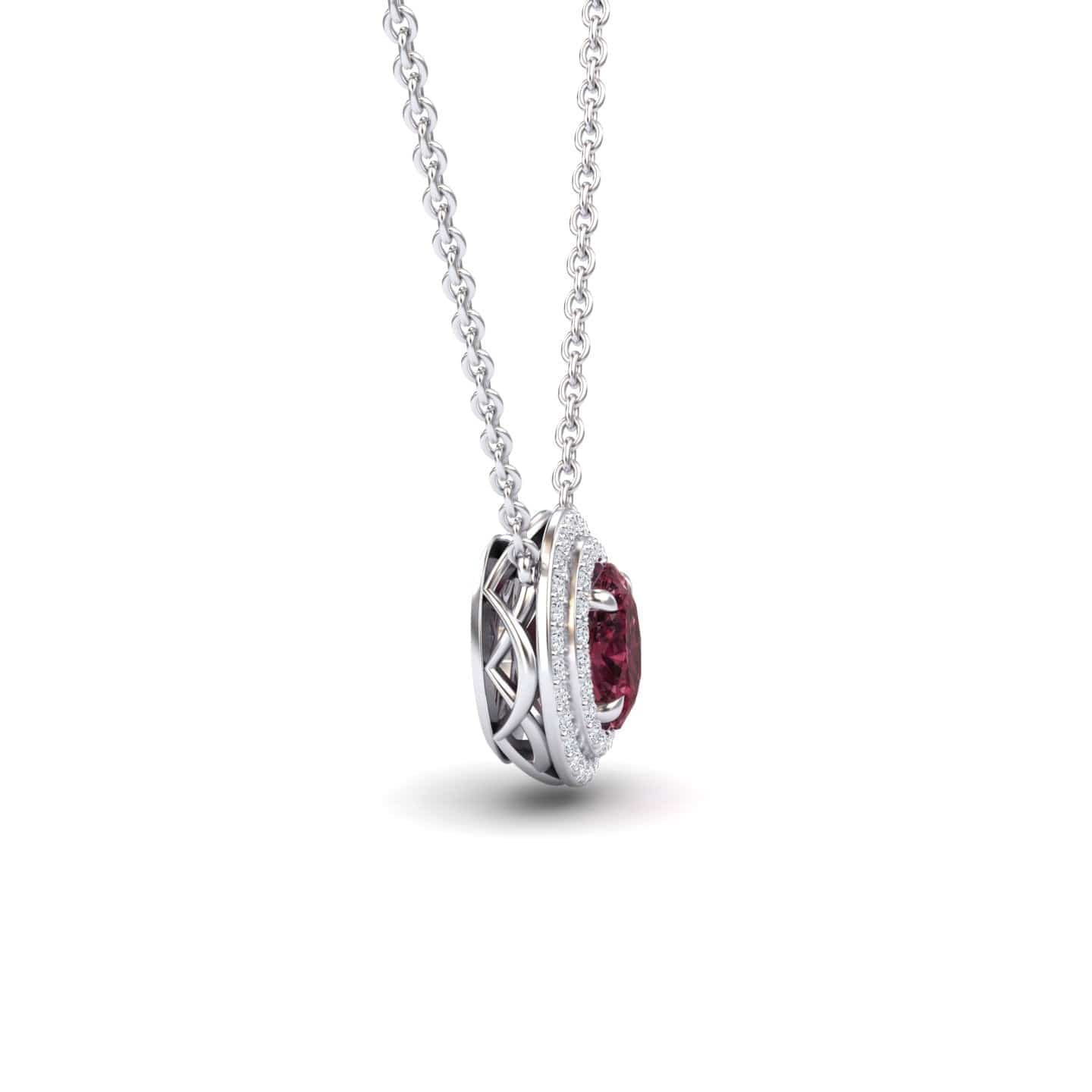 Rhodolite Garnet & Diamond Double Halo Necklace - Abril