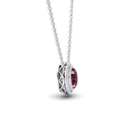 Rhodolite Garnet & Diamond Double Halo Necklace - Abril