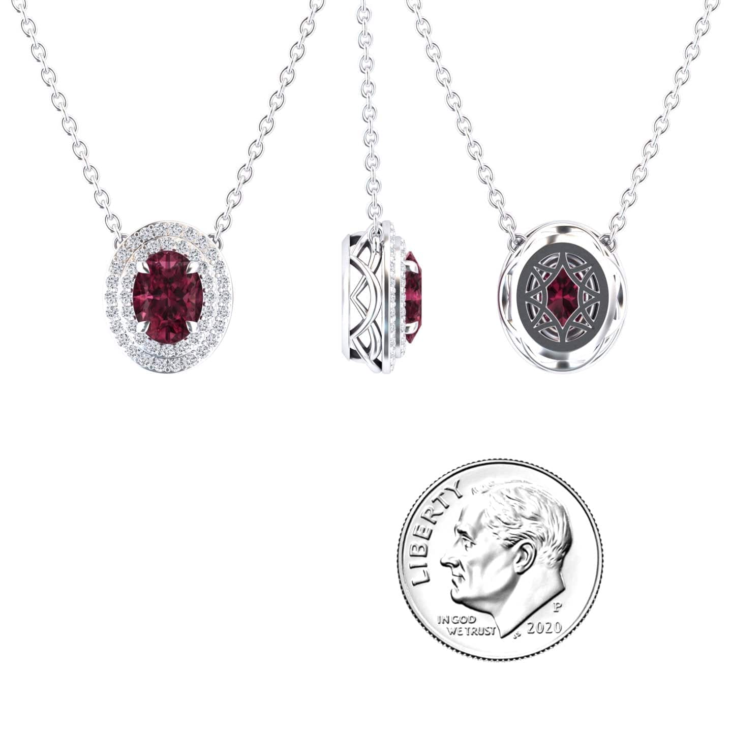 Rhodolite Garnet & Diamond Double Halo Necklace - Abril