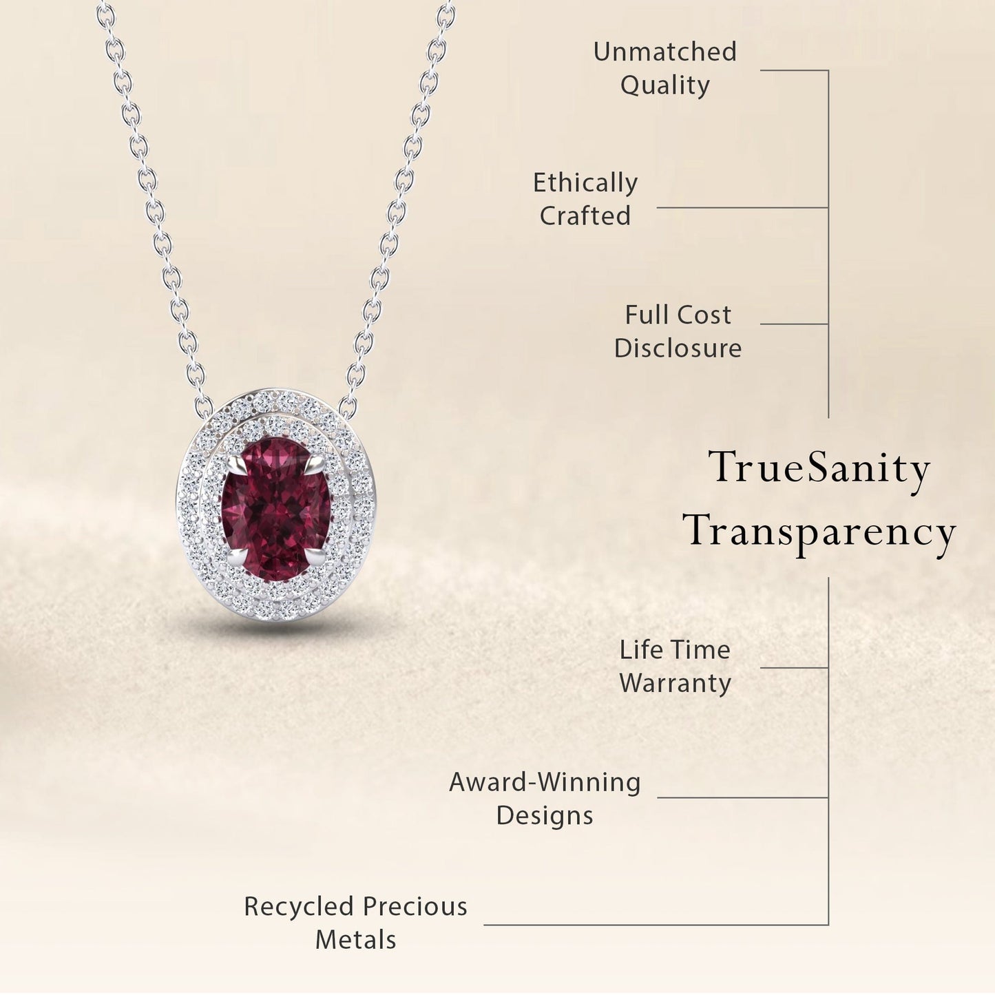 Rhodolite Garnet & Diamond Double Halo Necklace - Abril