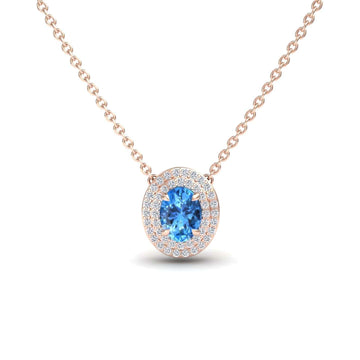 Swiss Blue Topaz & Diamond Double Halo Necklace - Abril
