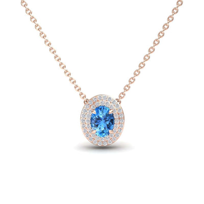 Swiss Blue Topaz & Diamond Double Halo Necklace