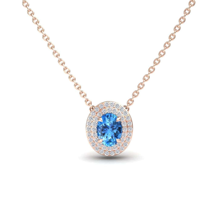 Swiss Blue Topaz & Diamond Double Halo Necklace - Abril