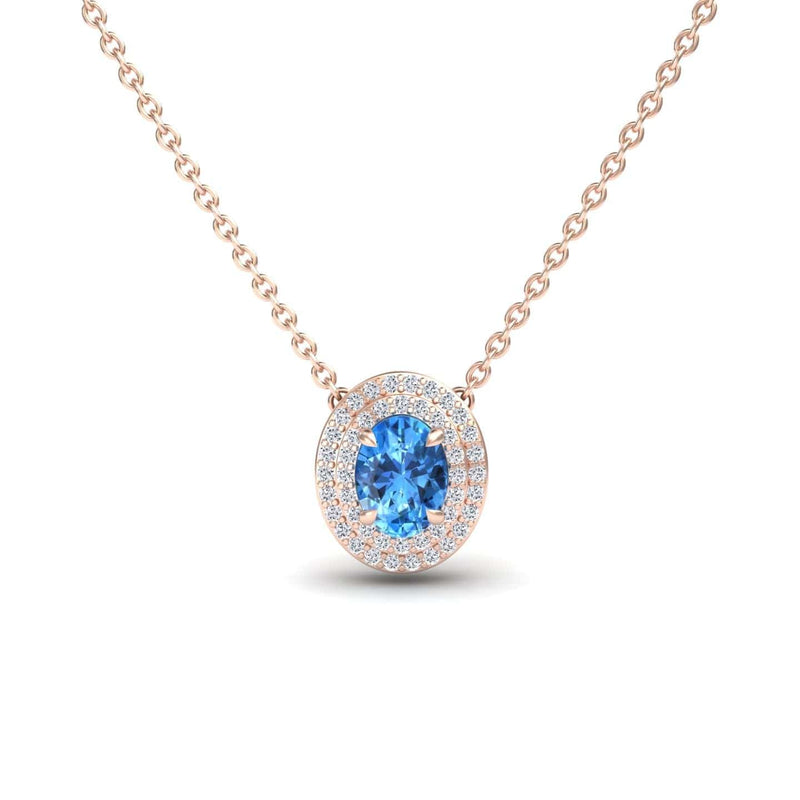 Swiss Blue Topaz & Diamond Double Halo Necklace - Abril