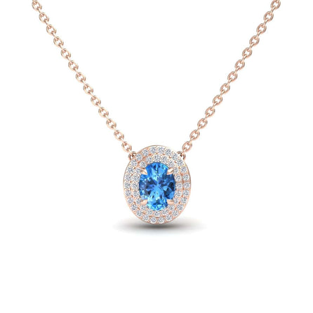 Swiss Blue Topaz & Diamond Double Halo Necklace - Abril