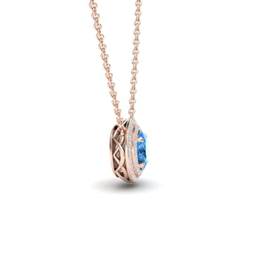 Swiss Blue Topaz & Diamond Double Halo Necklace - Abril