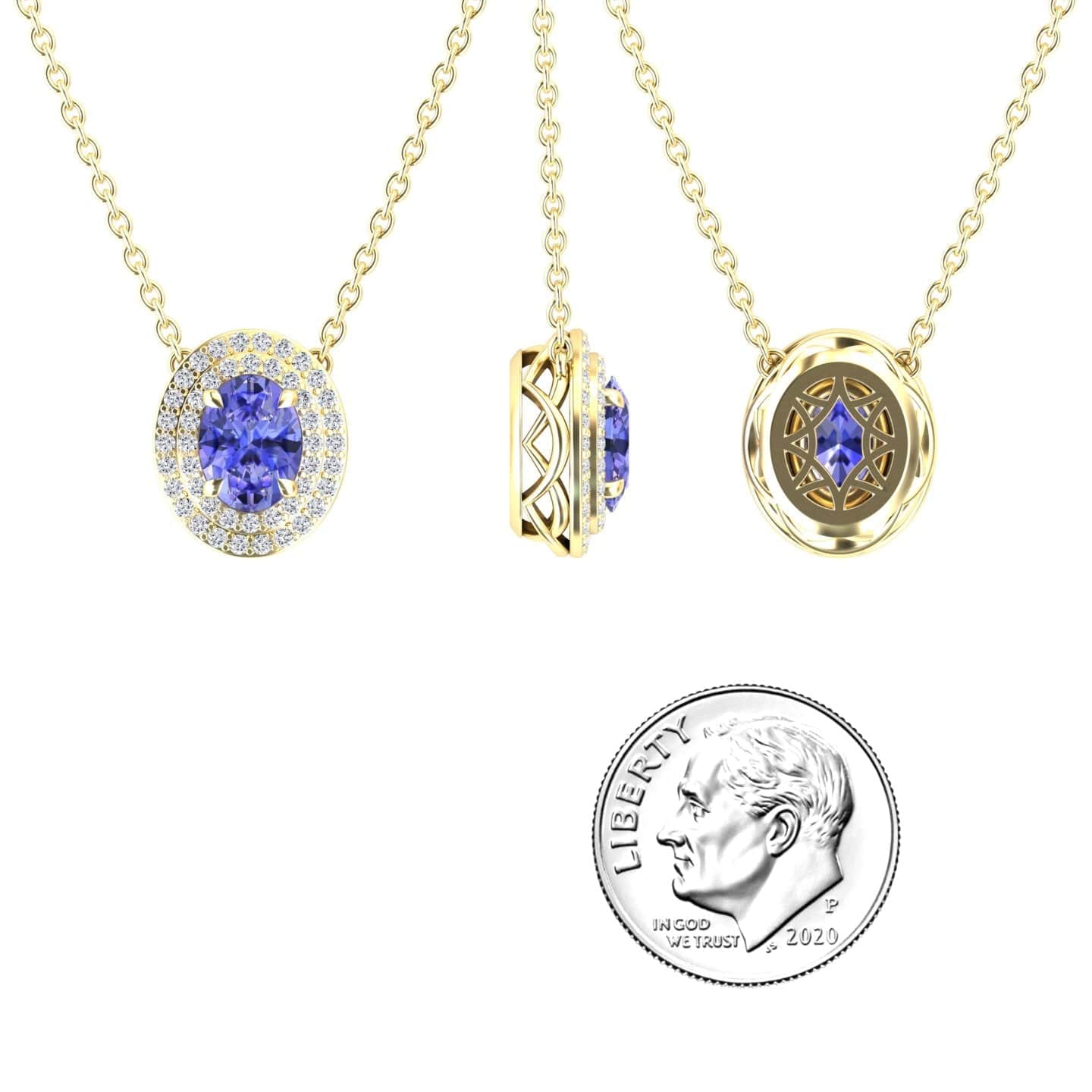 Tanzanite & Diamond Double Halo Necklace - Abril