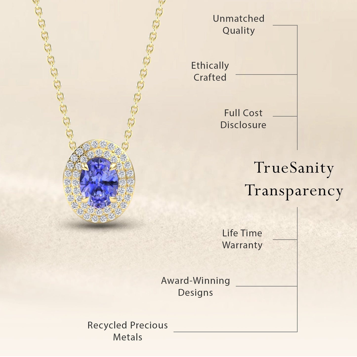 Tanzanite & Diamond Double Halo Necklace - Abril