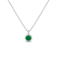 Lab Grown Emerald Diamond Dangle Halo Necklace, 0.34 ct, 14K White Gold, front view