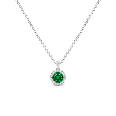 Lab Grown Emerald & Diamond Dangle Halo Necklace
