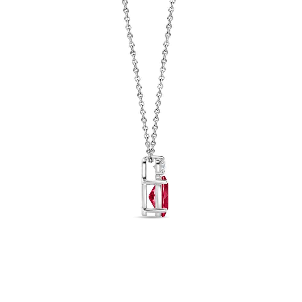 Ruby and diamond oval solitaire necklace in 14k white gold, view 2