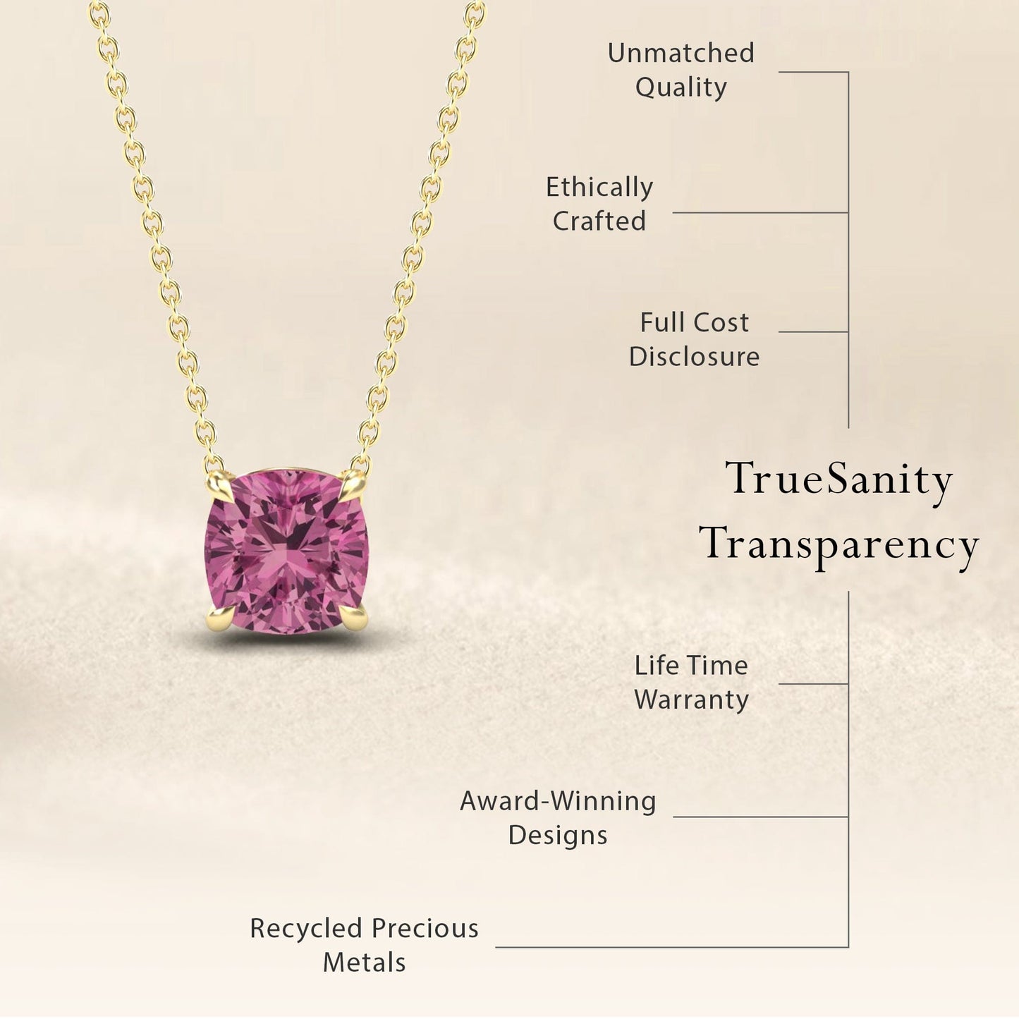 Pink Tourmaline Solitaire Necklace - Breanna