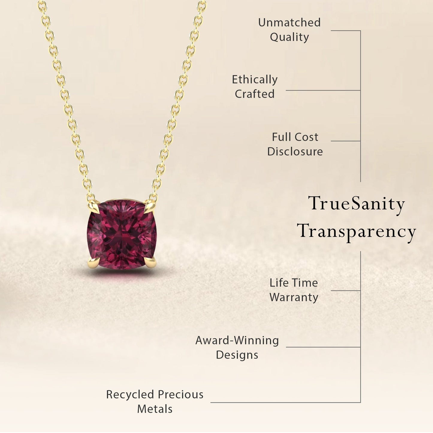 Rhodolite Garnet Solitaire Necklace - Breanna