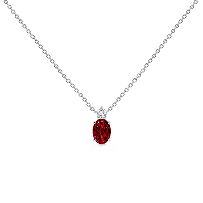 Lab Grown Ruby & Diamond Oval Solitaire Necklace