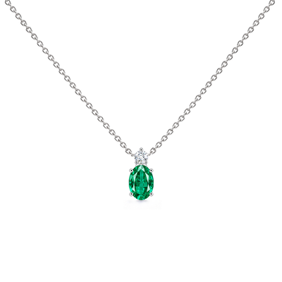Emerald Premium & Diamond Oval Solitaire Necklace