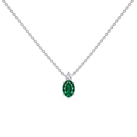 Emerald Diamond Oval Solitaire Necklace, 0.59 ct, 14K White Gold, front view