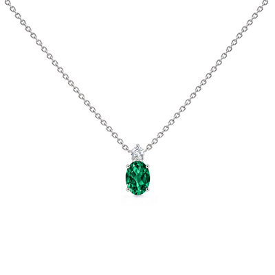 Lab Grown Emerald & Diamond Oval Solitaire Necklace