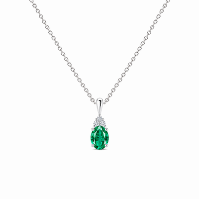 Emerald Premium & Trio Diamond Oval Solitaire Necklace