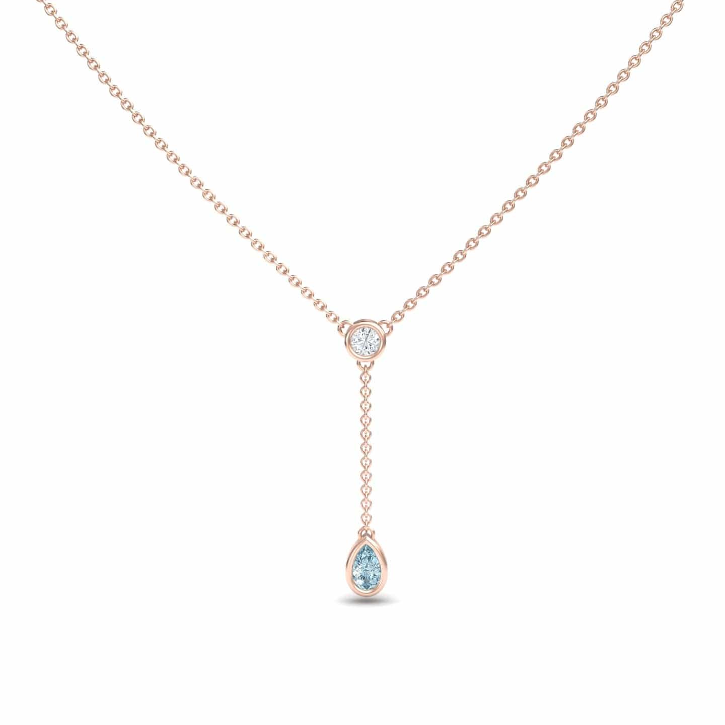 Aquamarine & Diamond Elegant Drop Necklace - Daniela