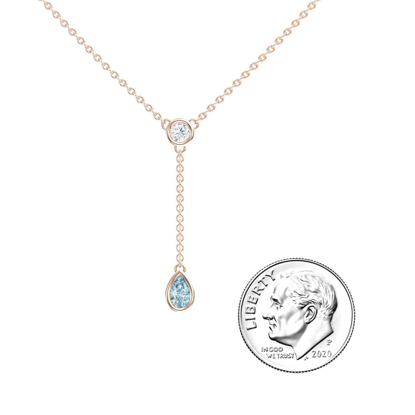 Aquamarine & Diamond Elegant Drop Necklace - Daniela