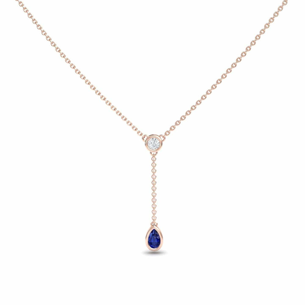 Blue Sapphire & Diamond Elegant Drop Necklace - Daniela