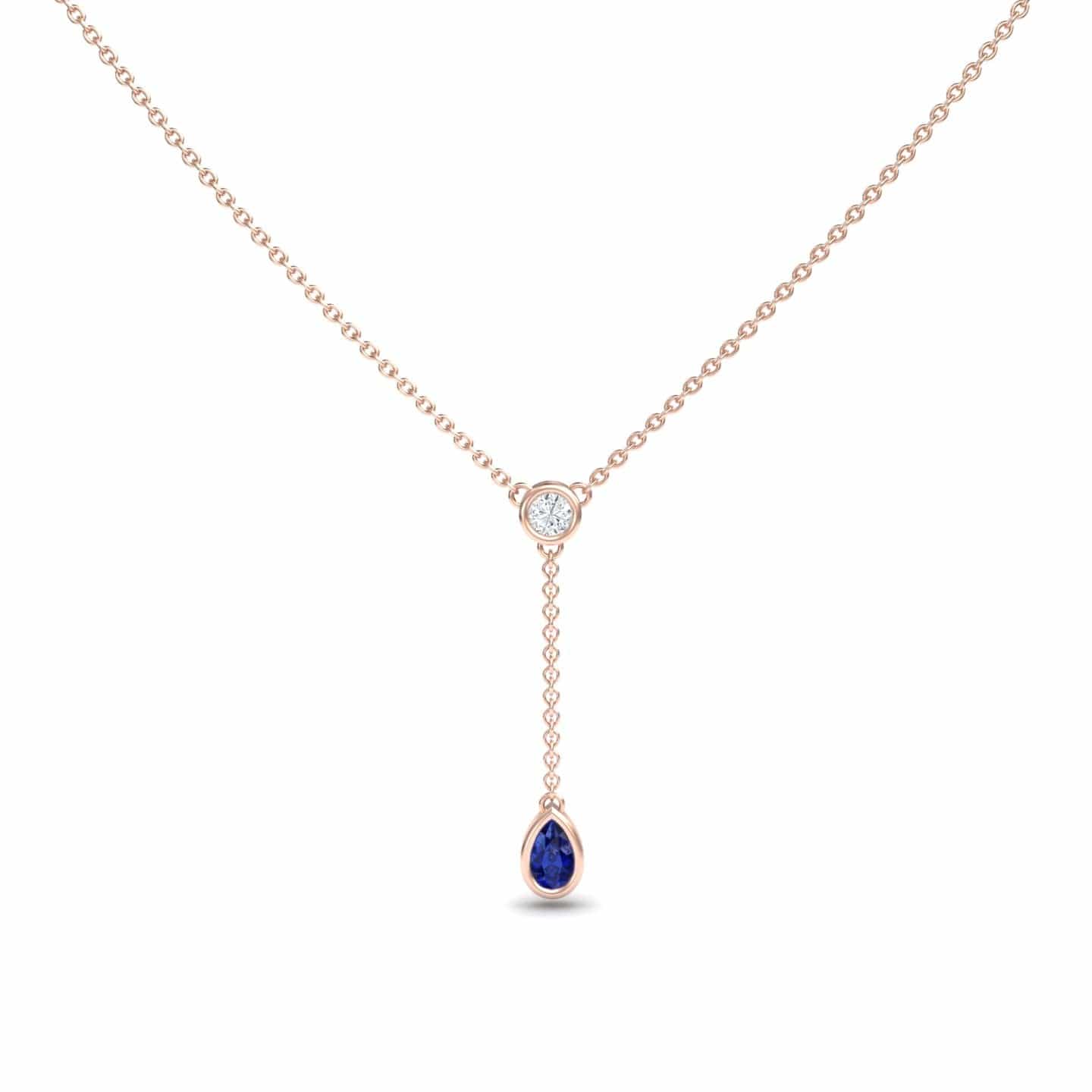 Blue Sapphire & Diamond Elegant Drop Necklace - Daniela