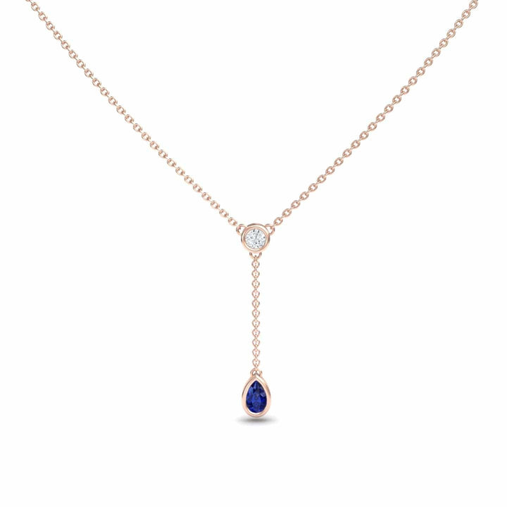 Blue Sapphire & Diamond Elegant Drop Necklace - Daniela