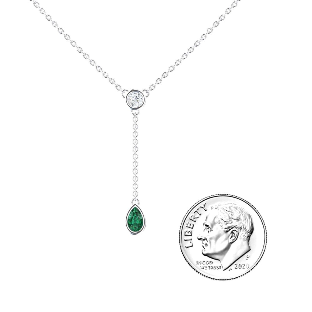 Pear emerald and diamond elegant drop necklace in 18k white gold