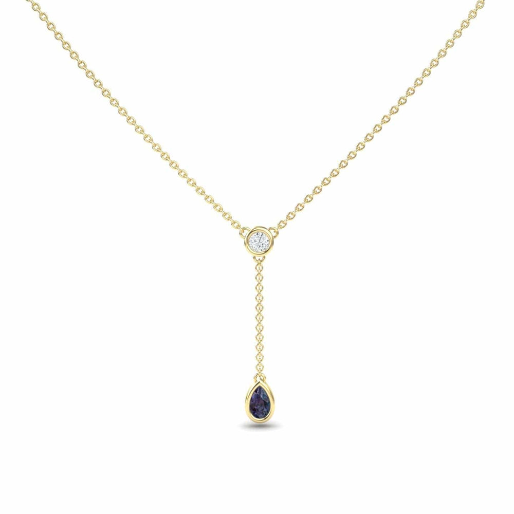 Pear lab-grown alexandrite and diamond elegant drop necklace in 18k yellow gold