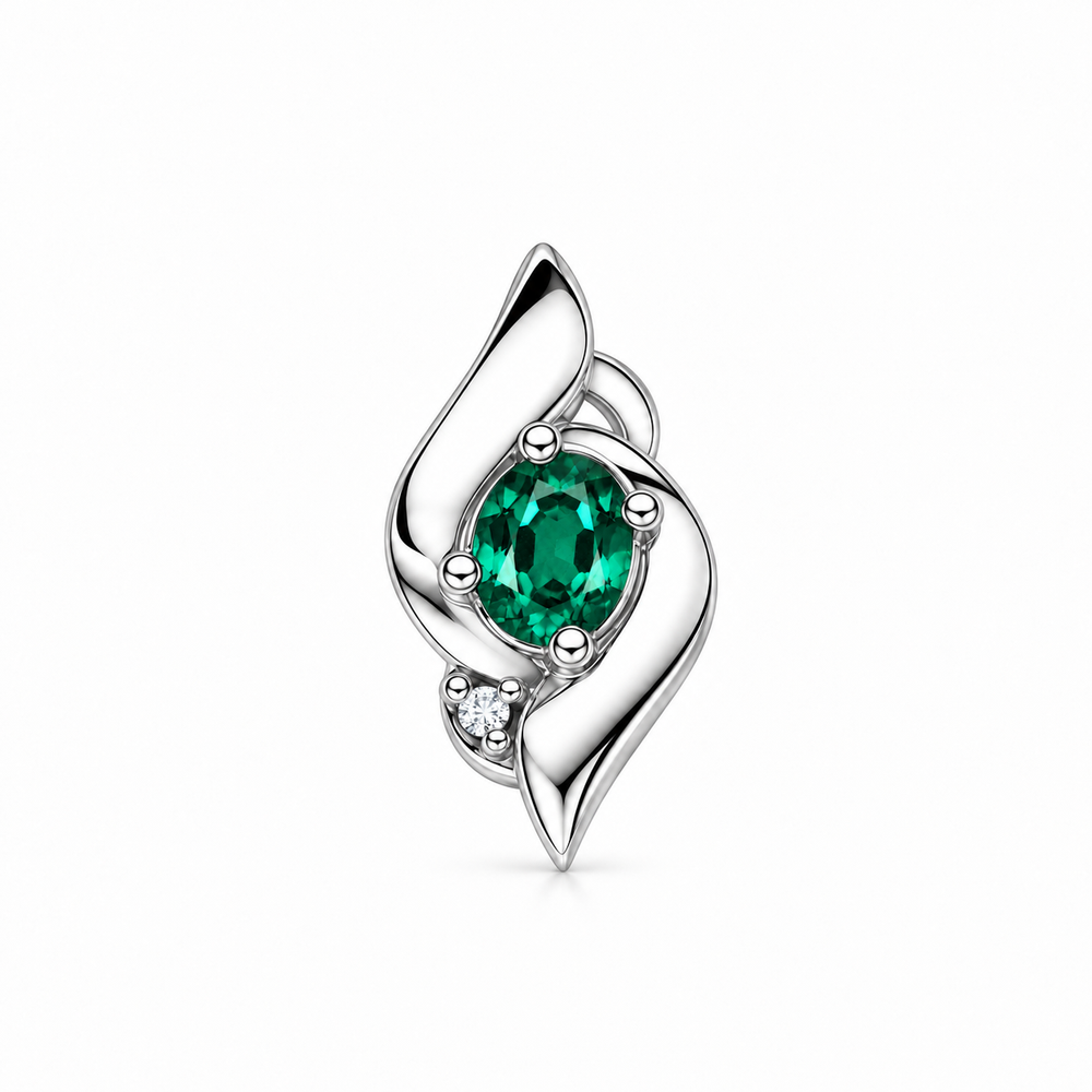 Lab Grown Emerald Silver Shell Style Pendant - Iris