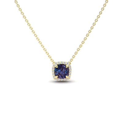 Lab Grown Alexandrite & Diamond Halo Necklace