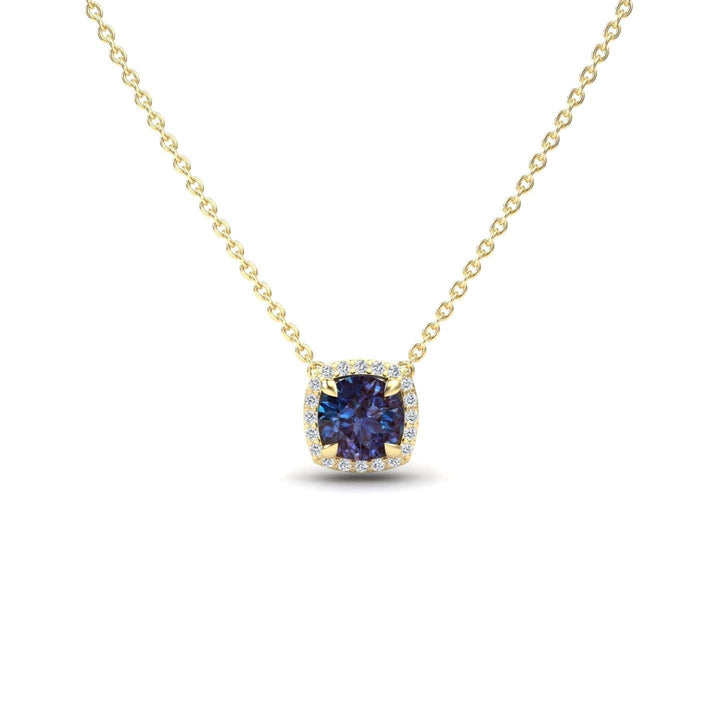 Lab Grown Alexandrite & Diamond Halo Necklace - Eileen