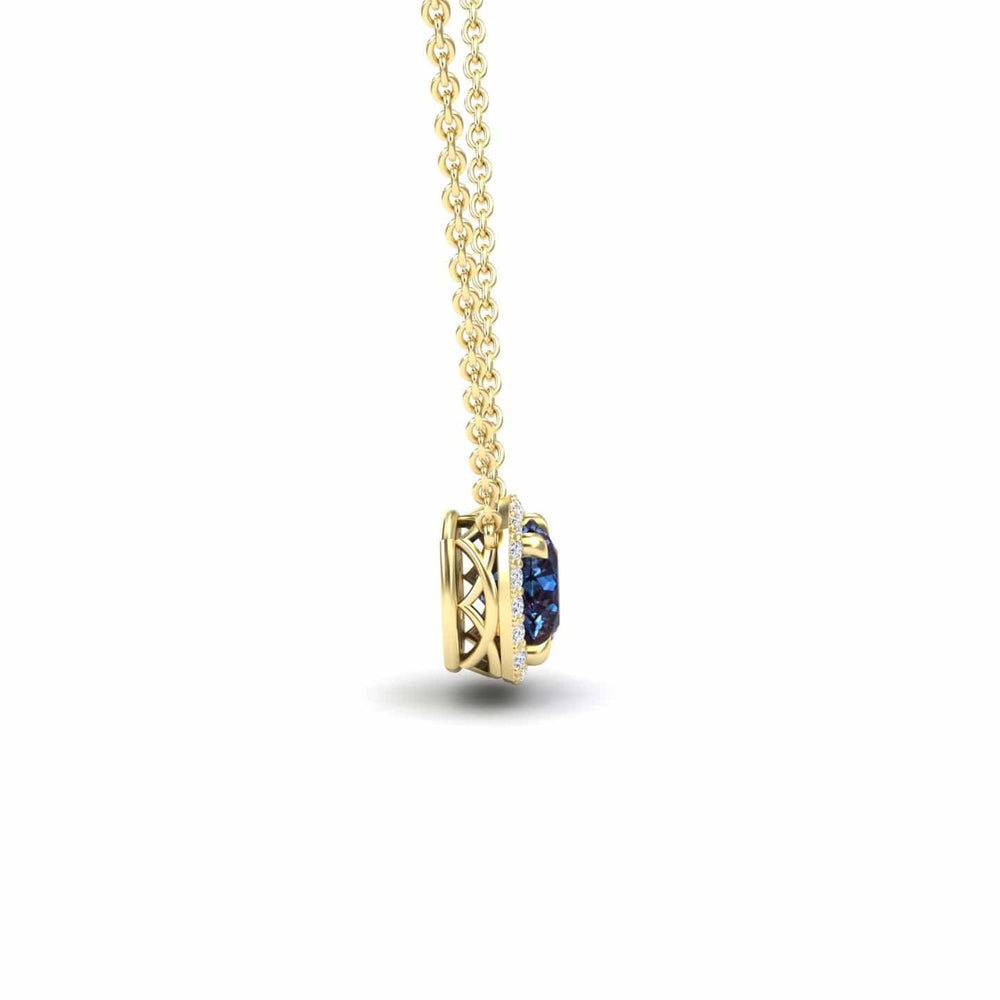 Lab Grown Alexandrite & Diamond Halo Necklace - Eileen