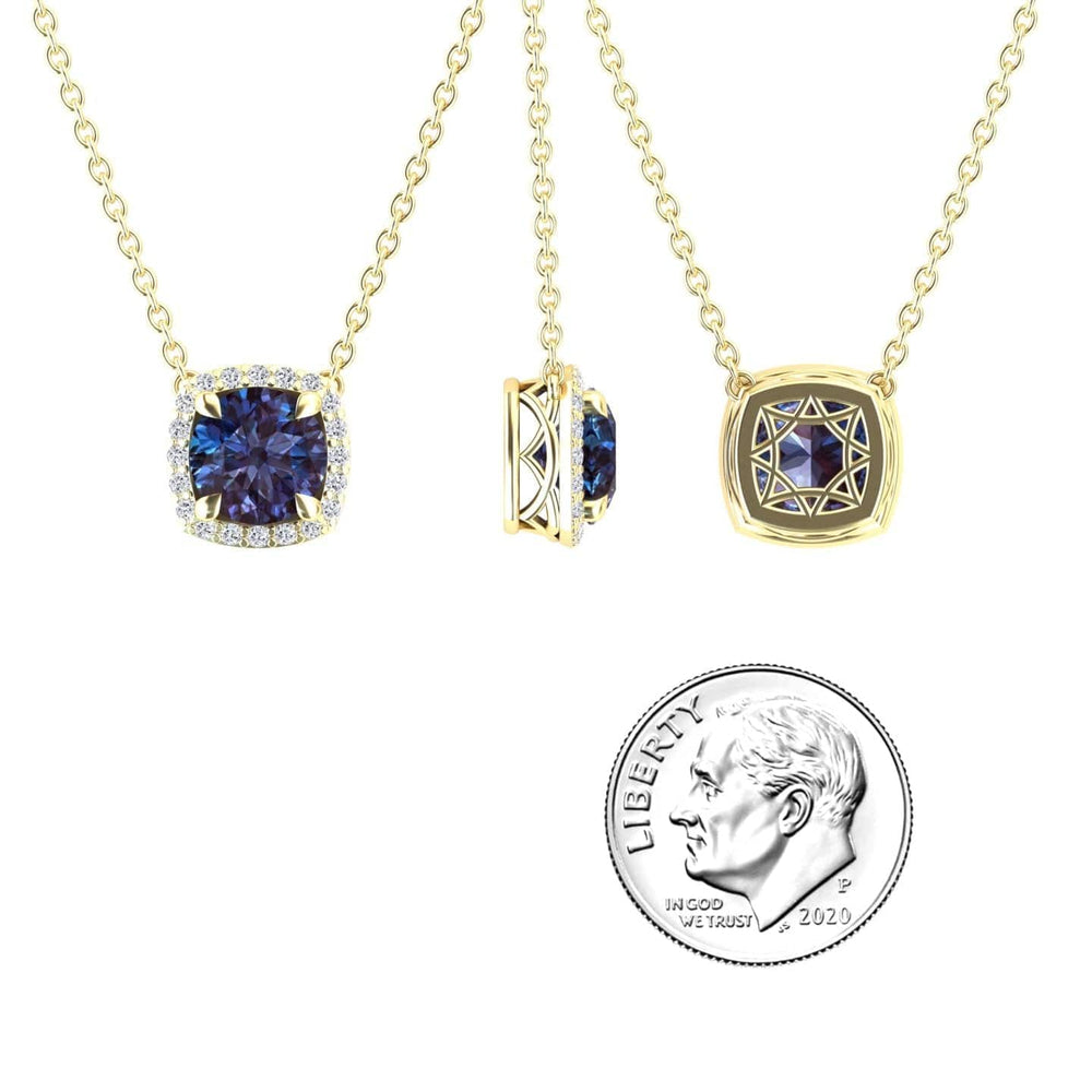 Lab Grown Alexandrite & Diamond Halo Necklace - Eileen