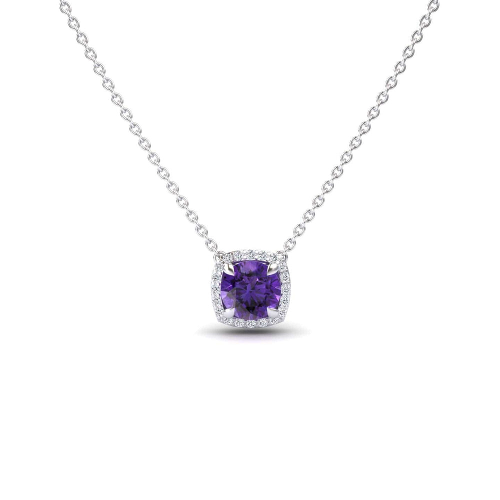 Amethyst & Diamond Halo Necklace  - Eileen