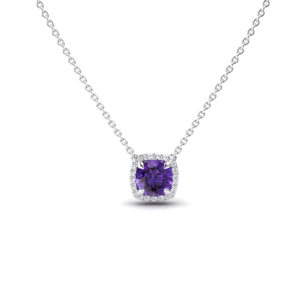 Amethyst & Diamond Halo Necklace  - Eileen