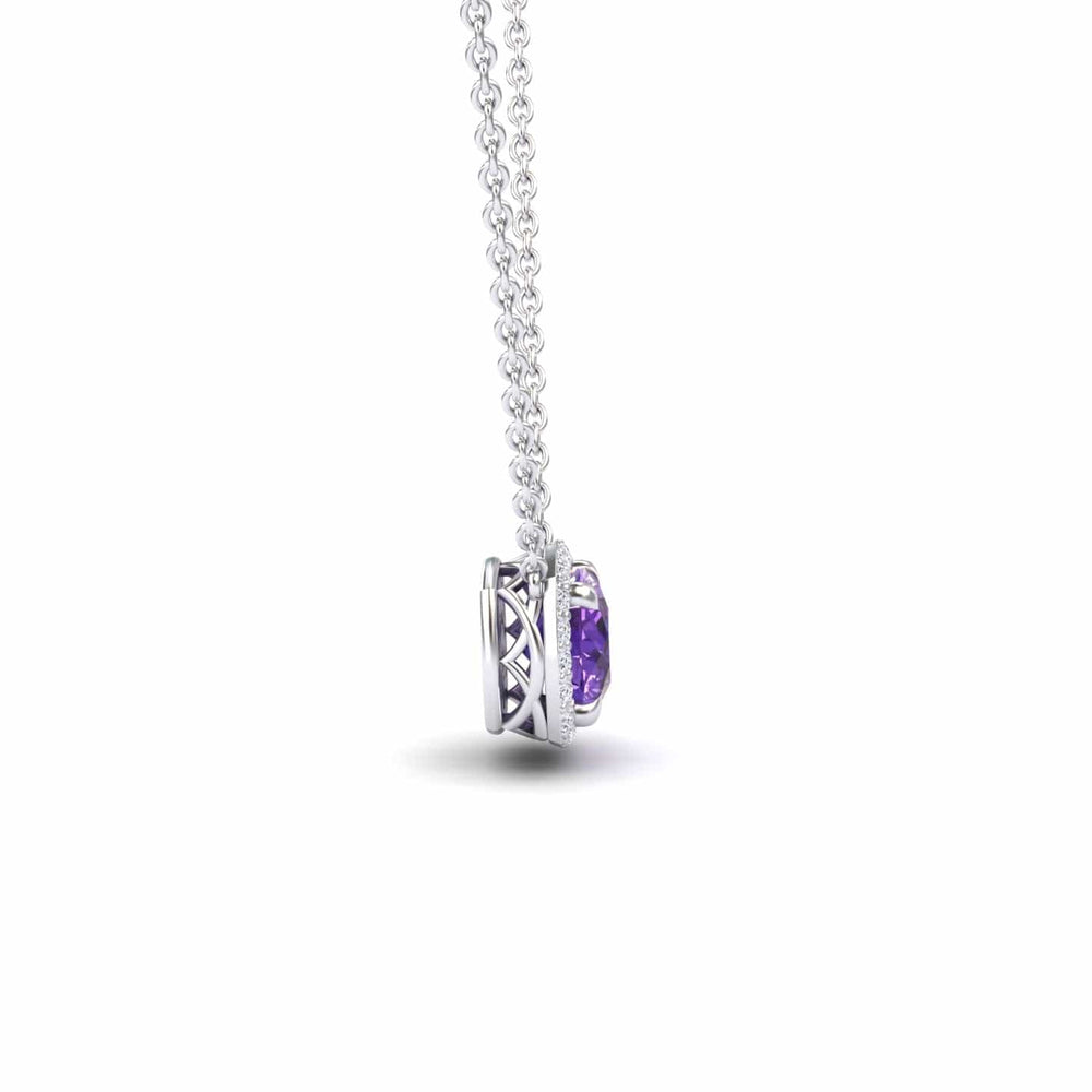Amethyst & Diamond Halo Necklace  - Eileen