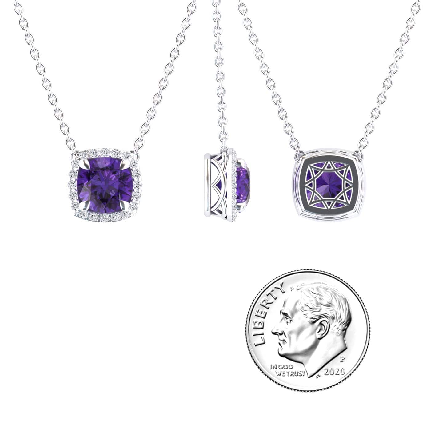 Amethyst & Diamond Halo Necklace - Eileen