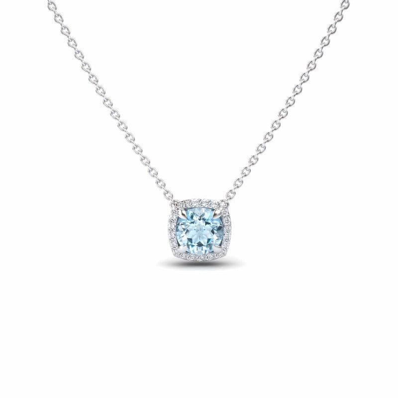 Aquamarine & Diamond Halo Necklace - Eileen