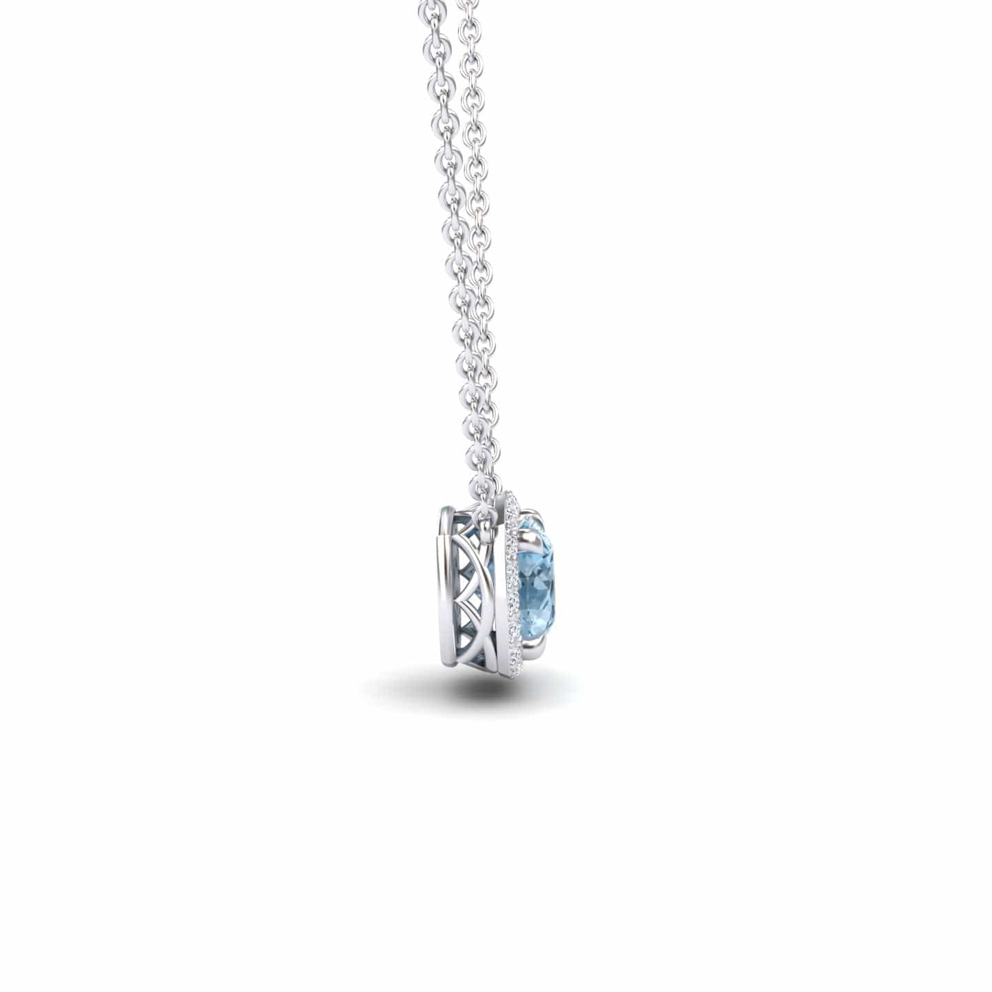 Aquamarine & Diamond Halo Necklace - Eileen