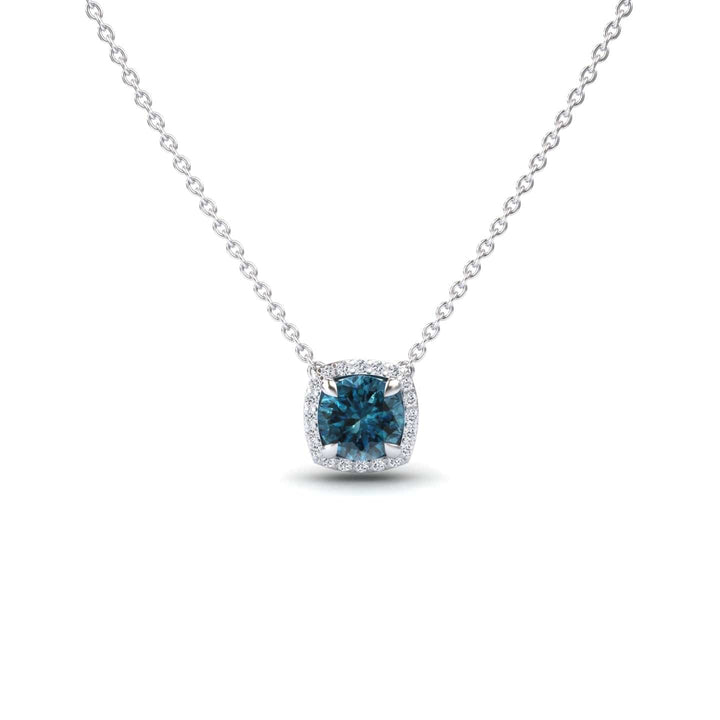 Blue & White Diamond Halo Necklace - Eileen