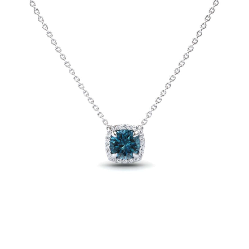 Blue & White Diamond Halo Necklace - Eileen