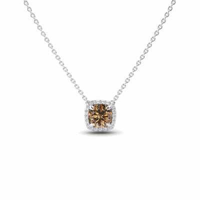 Brown & White Diamond Halo Necklace