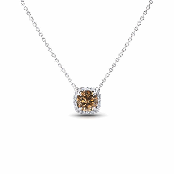 Brown & White Diamond Halo Necklace - Eileen