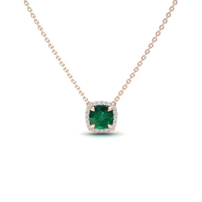 Lab Grown Emerald & Diamond Halo Necklace