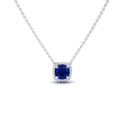 Lab Grown Blue Sapphire & Diamond Halo Necklace